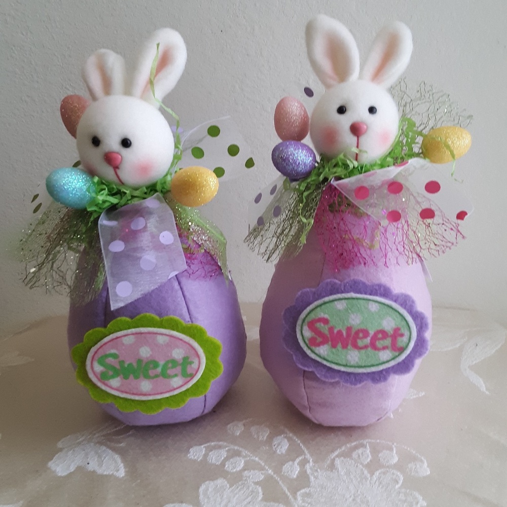 Easter Decoration Sweet Bud Bunny Rabbit w Egg  New *CHOICE Pink Or Lilac*
